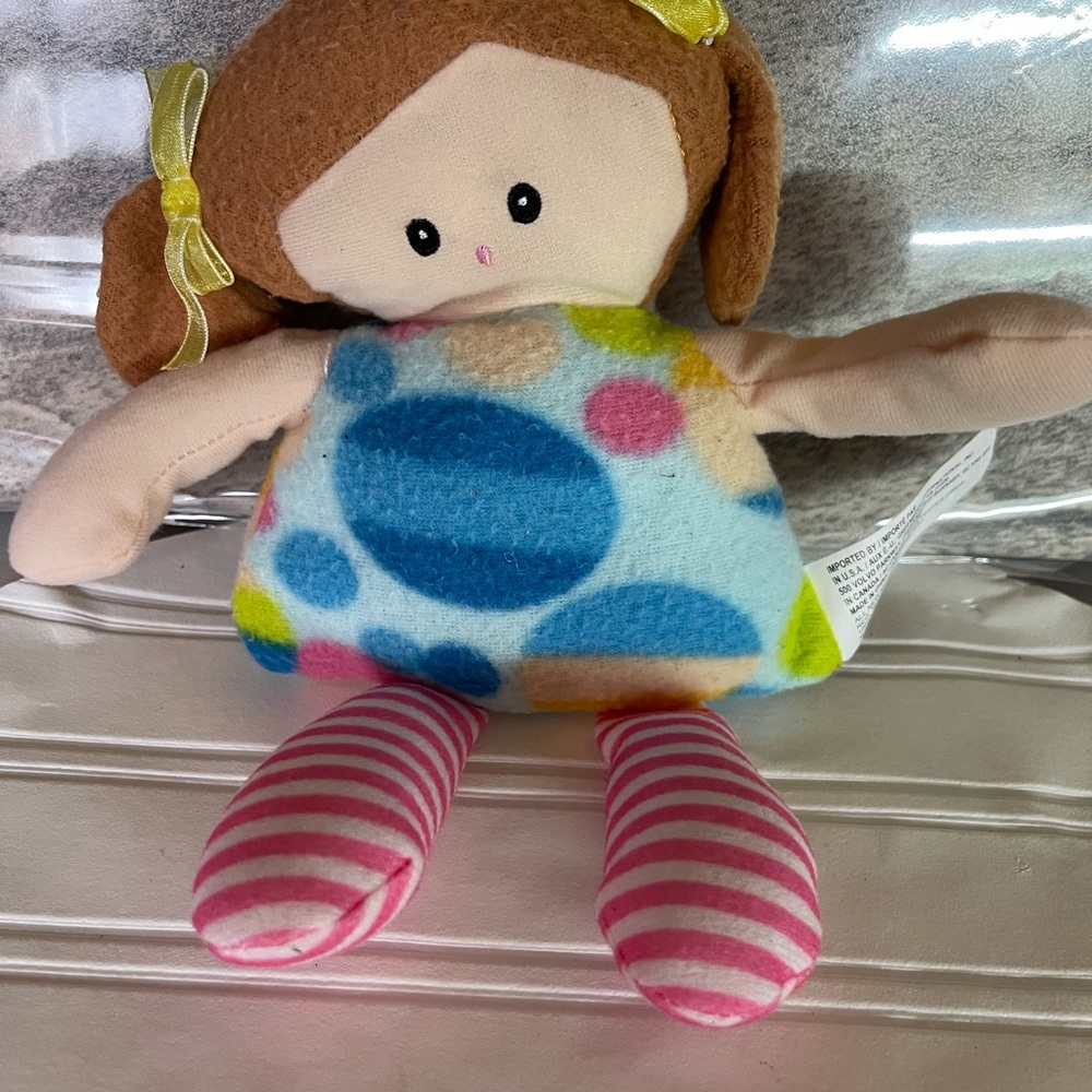 Greenbriar vintage brown hair blue spotted dress with red striped legs